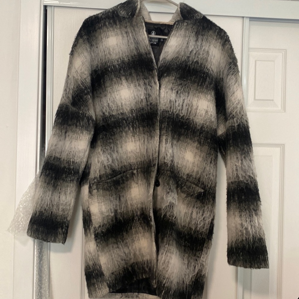 Volcom Stone striped long wool blend jacket Medium/Large